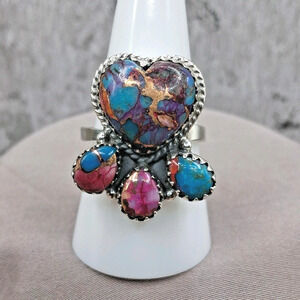 Sterling Silver Dahila Turquoise Cluster Heart Ring Size 6-10 Southwestern Style